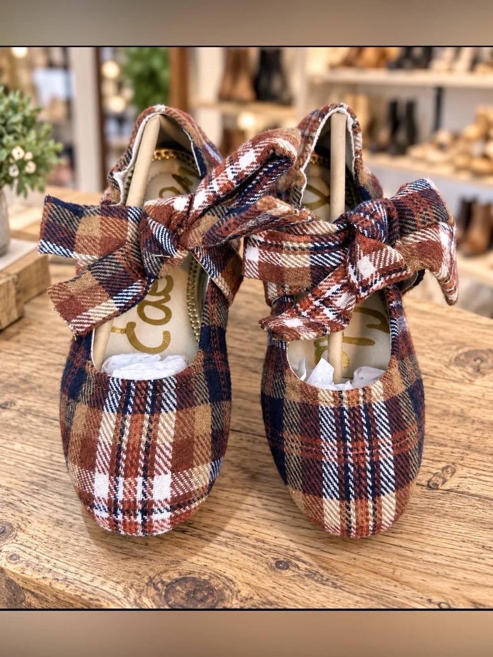 Sam Edelman Kids Felicity Rust Plaid Bow Ballet Flats Girls Navy Cream Size 2Y